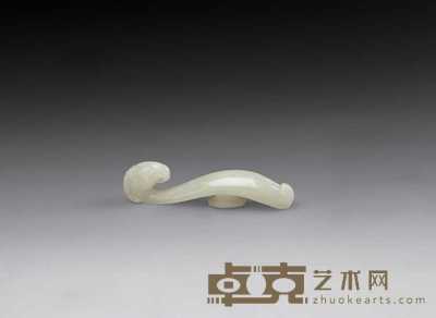 清 白玉羊首带钩 长7.8cm